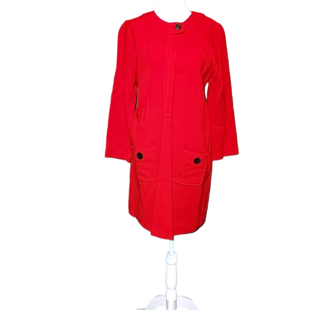 J.Crew M Red Wool Blend Pullover Overcoat Jacket Sweatshirt Long Sleeve Women's - Picture 1 of 3